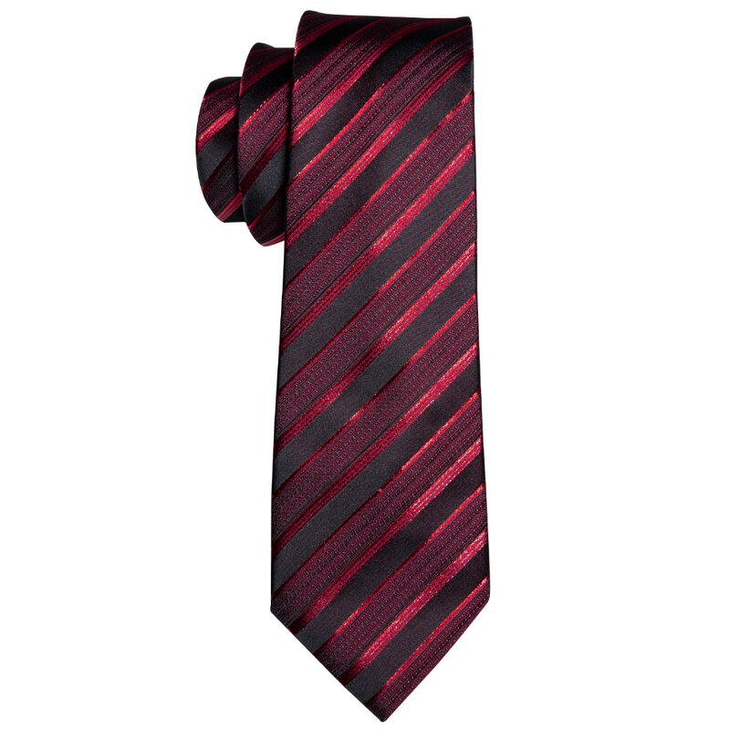 باري وانغ-ربطة عنق فاخرة للرجال ، ربطة عنق حمراء مخططة من الحرير ، طقم أزرار أكمام منديل ، ملابس عنق غير رسمية ، حفل زفاف ، عمل ، ذكر ، موضة