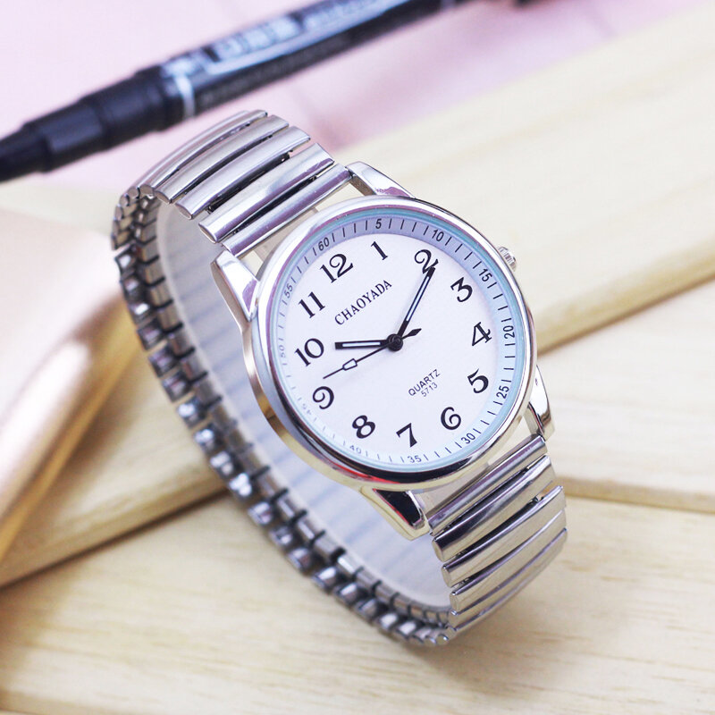 ساعة كوارتز من الفولاذ المقاوم للصدأ مع حزام مرن ، للرجال والنساء ، بسيطة ، عصرية ، مجموعة جديدة