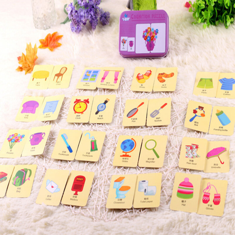 ألعاب تعليمية مبكرة من ورق الكرتون ، بطاقة الرسم البياني ، السيارة ، الحيوانات ، الفاكهة ، الضروريات اليومية ، لعبة المطابقة