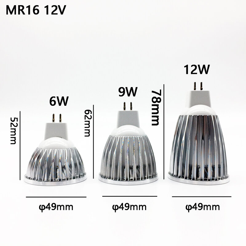 مصباح LED جديد عالي الطاقة MR16 GU5.3 صدمة 6 واط 9 واط 12 واط عكس الضوء blub كشاف دافئ كول الأبيض MR16 12 فولت مصباح GU 5.3 220 فولت mr16DC12V