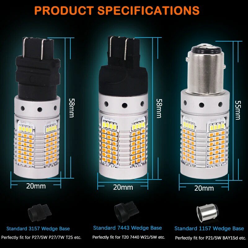 IJDM لا هايبر فلاش 21 واط 7443 LED Canbus 3157 1157 LED مفاتيح كهربائية أبيض/العنبر LED لمبات ل النهار تشغيل/بدوره إشارة أضواء