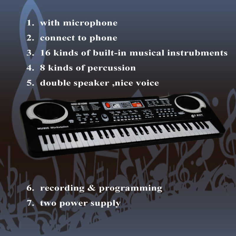 لوحة مفاتيح بيانو إلكترونية محمولة ذات 61 مفتاحًا مع جهاز بيانو مع تطبيق تعليمي وأغاني متعددة الوظائف