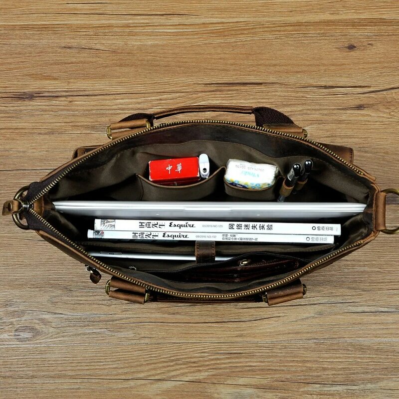 حقيبة أعمال عتيقة من الجلد بجودة عالية للرجال مقاس 15.6 بوصة حقيبة كمبيوتر محمول مزودة بمحفظة وحقيبة كتف واحد حقيبة ساعي البريد B260