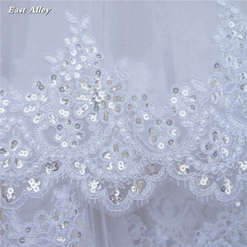الأبيض أو العاج 2 طبقة الدانتيل مع الترتر الزفاف الحجاب الكوع طول العروس الحجاب