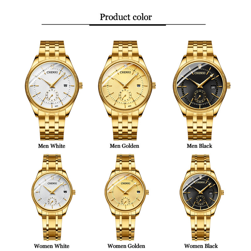 CHENXI-ساعة يد ذهبية للرجال والنساء ، موضة الحبيب ، ساعة يد كوارتز ، ساعة ، حبيب ، علامة تجارية مشهورة ، فاخرة