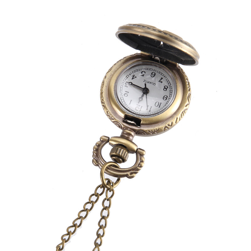 خمر ساعة الجيب برونزية اللون كوارتز ساعة كول سلسلة الجوف غطاء زهرة صغيرة الساعات البوق 6 ورقة زهرة جيب هدية