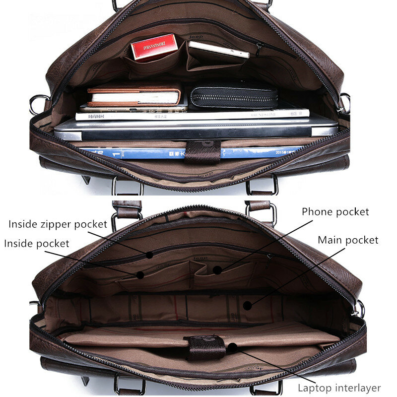 جيب BULUO رجال الأعمال حقيبة يد حار سعة كبيرة حقيبة جلدية حقائب للرجل 13.3 بوصة محمول العمل حقيبة السفر أسود