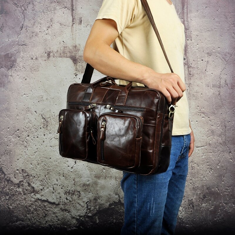 الرجال سميكة الجلود الطبيعية العتيقة تصميم الأعمال حقيبة سفر حقيبة لابتوب الملحق حقيبة ساعي حمل محفظة الذكور k1013