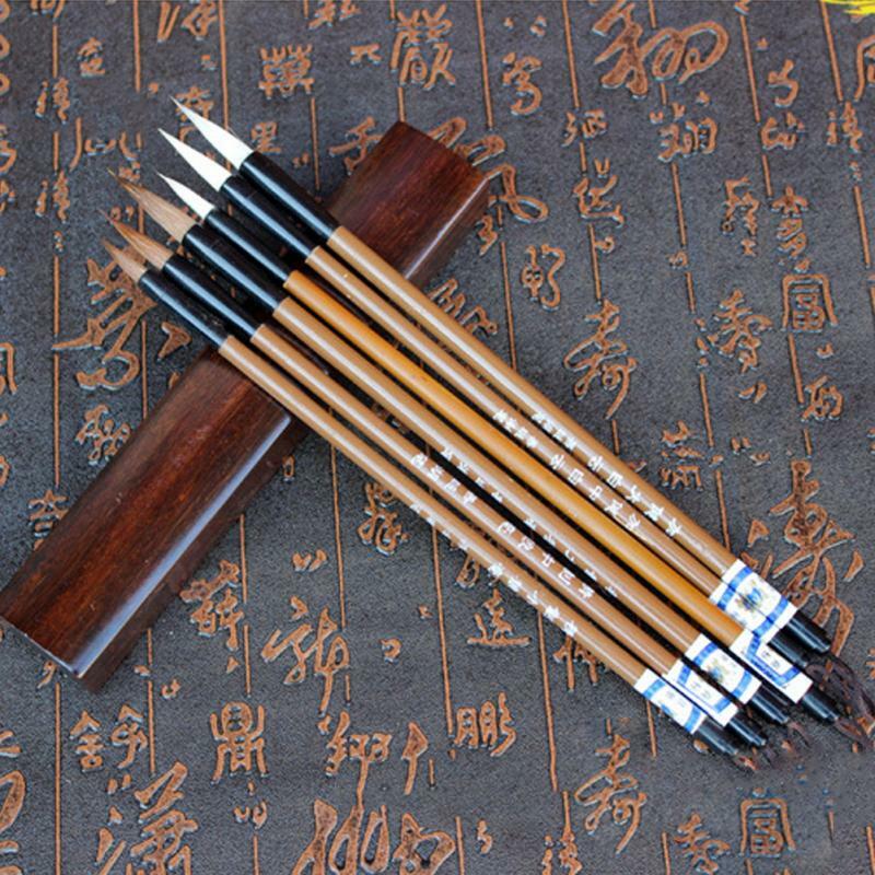 6 قطعة/المجموعة التقليدية الصينية السحب البيضاء الخيزران ولف الشعر الكتابة فرشاة للخط اللوحة ممارسة الكتابة فرش