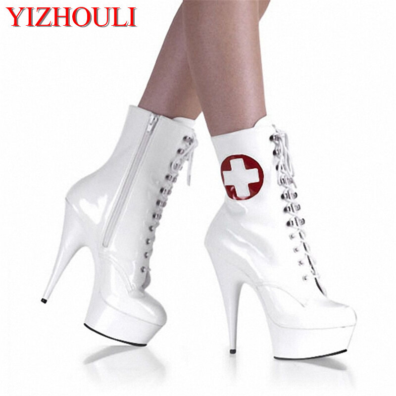 الأبيض نموذج مرحلة الأداء الإناث الأحذية ، منخفضة الأحذية الخبز الطلاء أحذية منصة 15-20 سنتيمتر عالية الكعب الرقص الأحذية