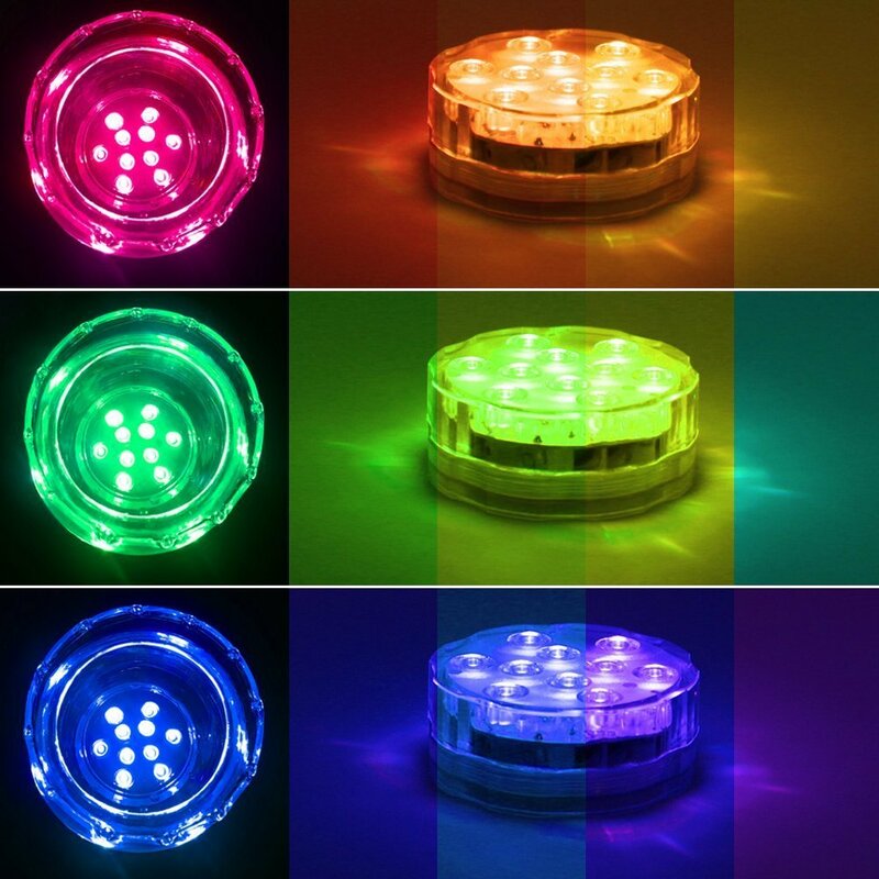 1*10-LED RGB ديكور حفلات led أضواء متعدد الألوان مقاوم للماء حفل زفاف زهرية قاعدة ضوء الأزهار أضواء غاطسة مع البعيد