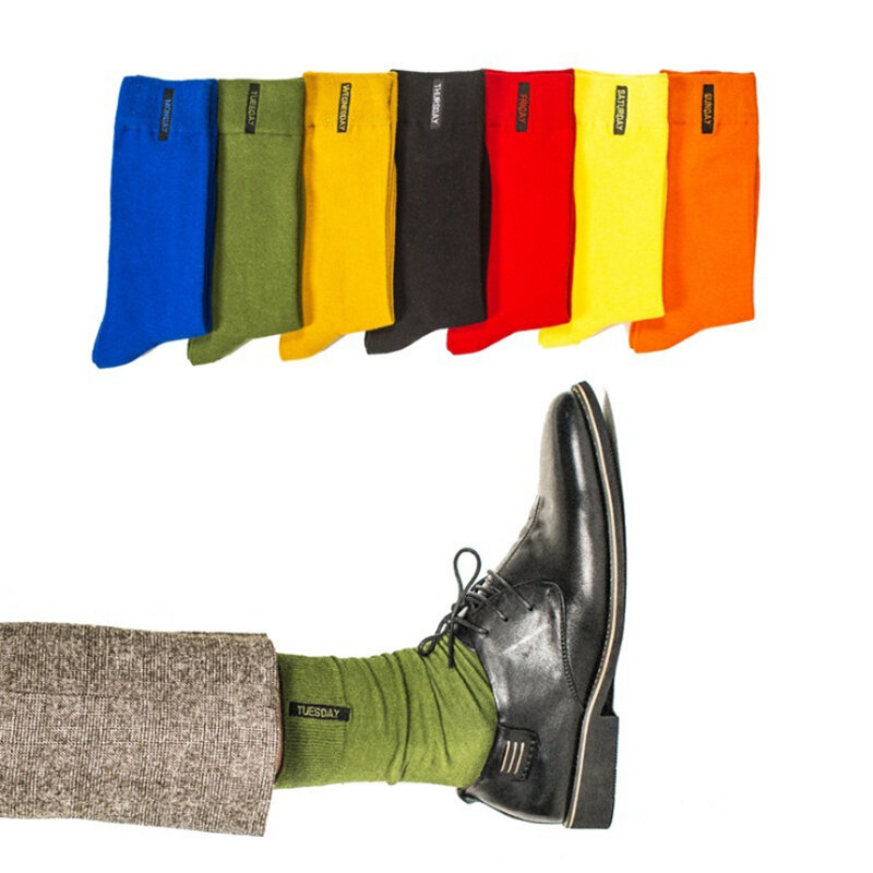 Moda Socmark-جوارب قطنية ممشطة للرجال ، جورب عمل ، لون موحد ، نمط بريطاني ، متعدد الألوان