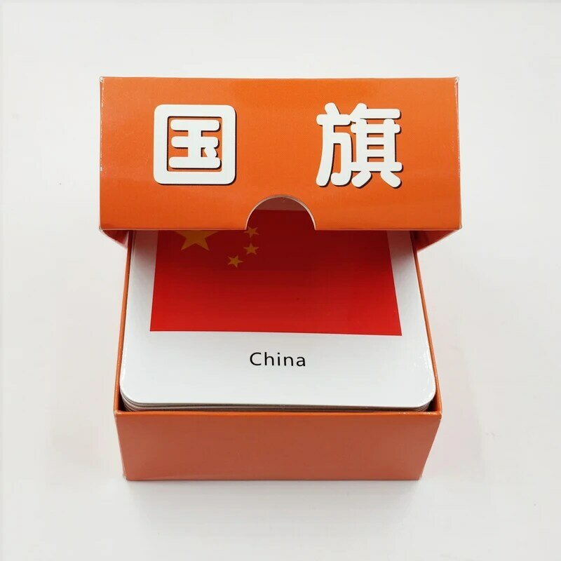 بطاقات علم جديدة سميكة بطاقات تعلم اللغة الإنجليزية الصينية مع صورة الأطفال بطاقة التعرف على التنوير ، 44 بطاقة/صندوق