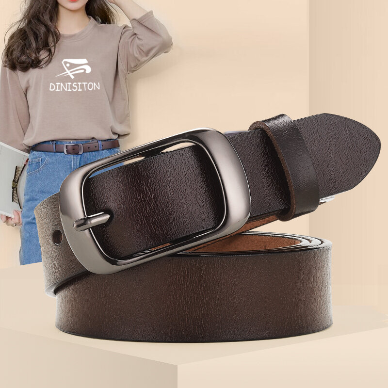DINISITON جديد المرأة حزام جلد طبيعي للإناث حزام عادية كل مباراة السيدات أحزمة قابل للتعديل مصمم العلامة التجارية عالية الجودة