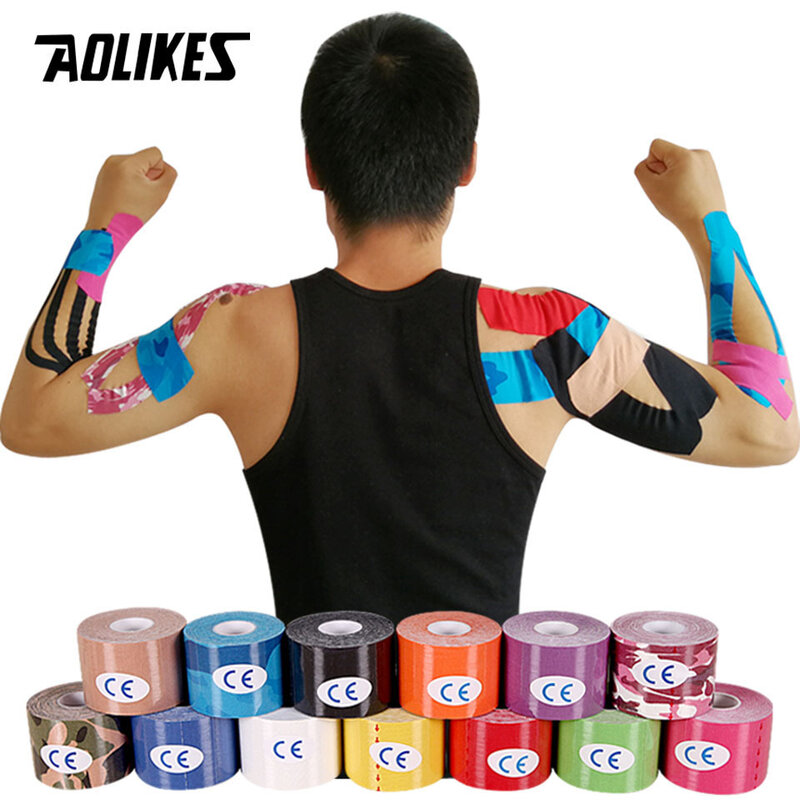 AOLIKES-شريط علم الحركة تنفس ، مقاوم للماء ، الانتعاش الرياضي ، الشريط الرياضي ، اللياقة البدنية ، التنس ، الركبة ، تخفيف آلام العضلات ، 2 الأحجام