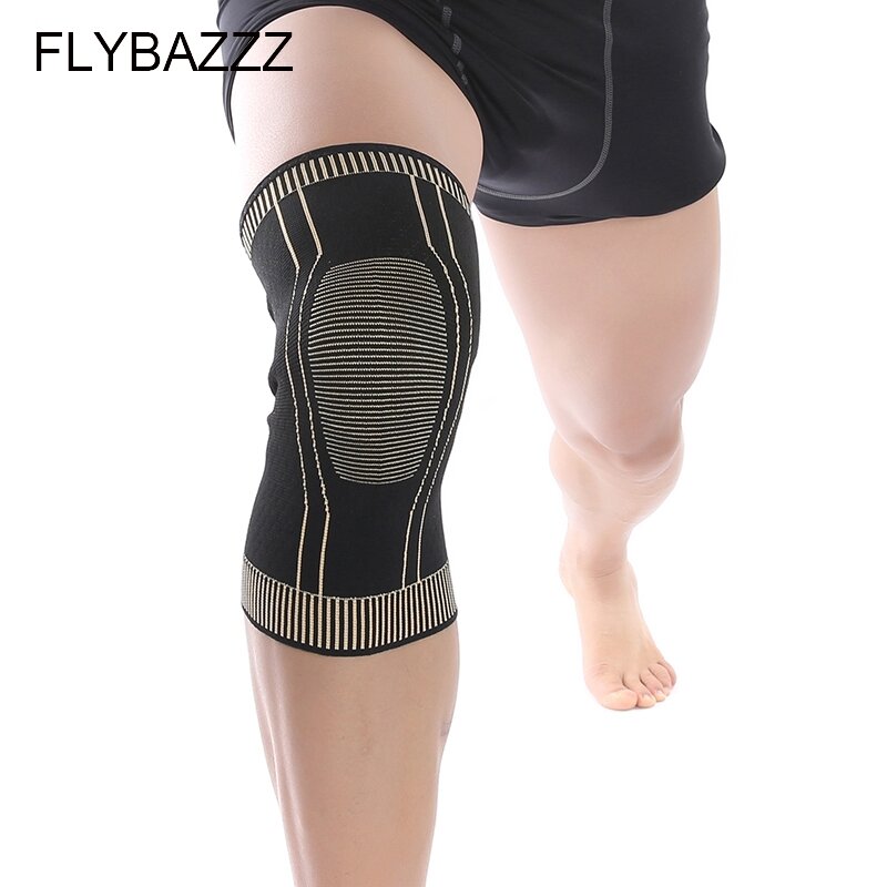 FLYBAZZZ-دعامة ركبة مضادة للبكتيريا وغير قابلة للانزلاق ، قفل آلي ، للياقة البدنية ، والجري ، وركوب الدراجات ، عملية دعم الركبة ، أيونات نحاسية