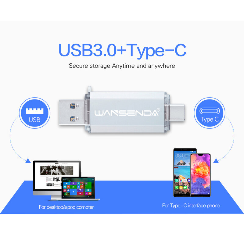Hotsale WANSENDA OTG محرك فلاش USB نوع C القلم محرك 512GB 256GB 128GB 64GB 32GB 16GB USB عصا 3.0 بندريف لجهاز Type-C