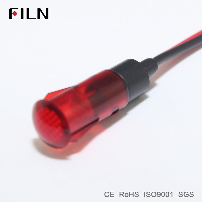 FILN-مصباح مؤشر led صغير بلاستيكي ، 8 مللي متر ، 120 فولت ، 220 فولت ، 12 فولت ، أحمر ، أخضر ، أبيض ، إشارة طوارئ مع سلك