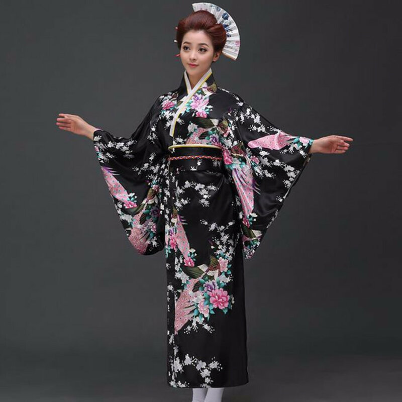 موضة الاتجاهات الوطنية المرأة مثير كيمونو يوكاتا مع Obi الجدة مساء اللباس اليابانية تأثيري حلي الأزهار حجم واحد