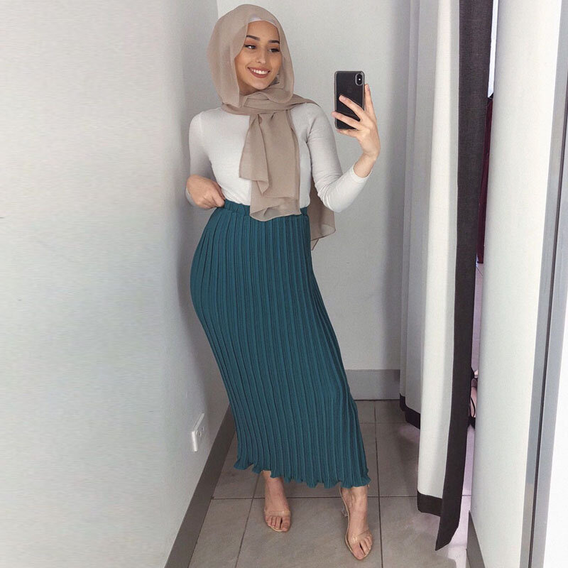 Faldas Largas فيرانو موهير مودا 2020 مسلم الكورية المرأة الشيفون مطوي التنانير الطويلة إمرأة ماكسي تنورة Jupe إسترخاء فام