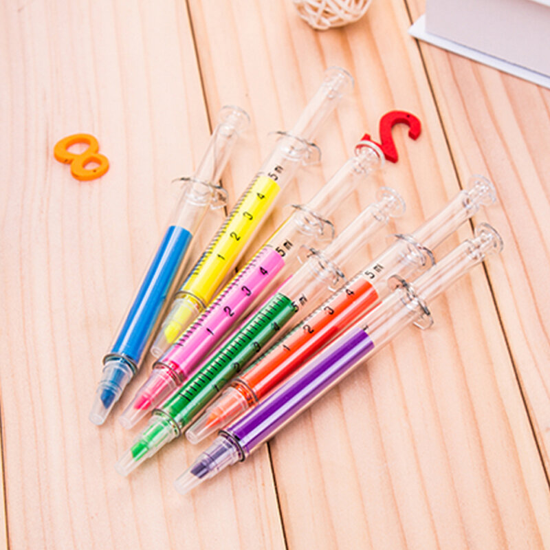 1 قطعة ستة لون السائل الجدة حقنة قلم القرطاسية لطيف حقنة هيغليغتر اللوازم المكتبية الطفل هدية