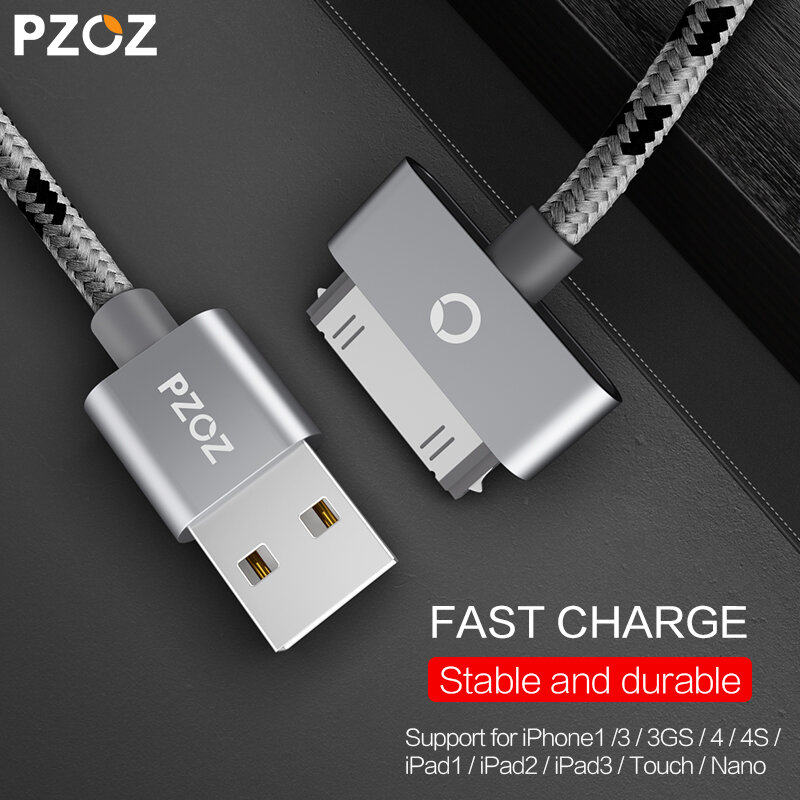 PZOZ-كابل شاحن سريع 30 دبوس لهاتف iphone 4 ، كابل شحن usb ، متوافق مع apple iphone 4s ، iPad 2 3 ، أجزاء تعمل باللمس ، سلك منفذ 2 متر ، محول 4se