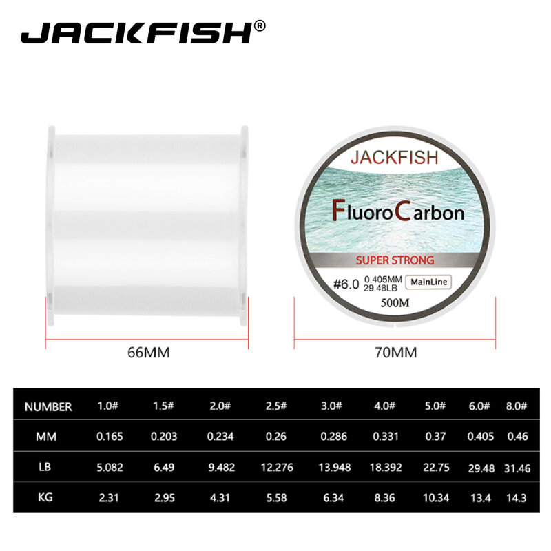JACKFISH 500 متر فلوروكربون خيط صنارة الصيد 5-30LB سوبر قوي العلامة التجارية الرئيسية خط واضح صنارة صيد السمك بذبابة الصيد الصناعية خيط صنارة الصيد pesca