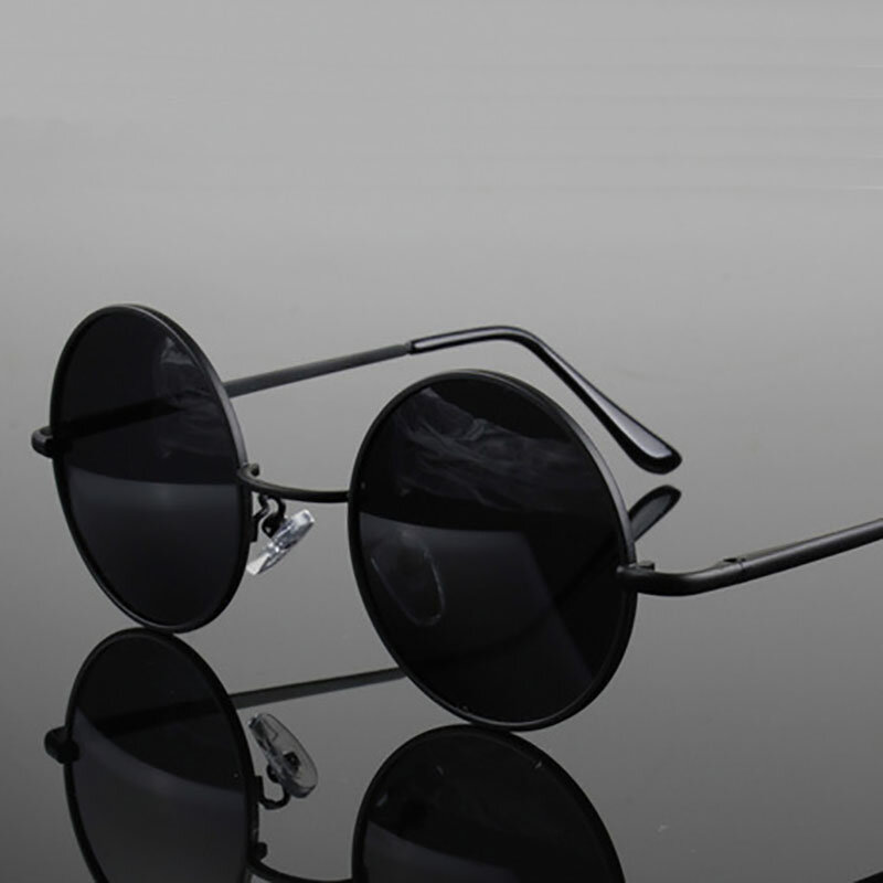 الرجعية Vintage النظارات الشمسية المستقطبة المستديرة الرجال العلامة التجارية مصمم نظارات شمسية النساء سبيكة إطار معدني أسود عدسة نظارات القيادة UV400