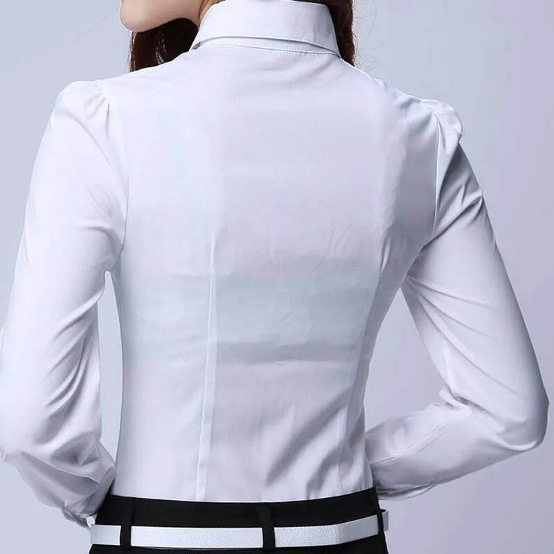 قميص نسائي بأكمام طويلة ، بلوزة بيضاء أنيقة ، ملابس عمل مكتبية ، مقاس كبير 5XL