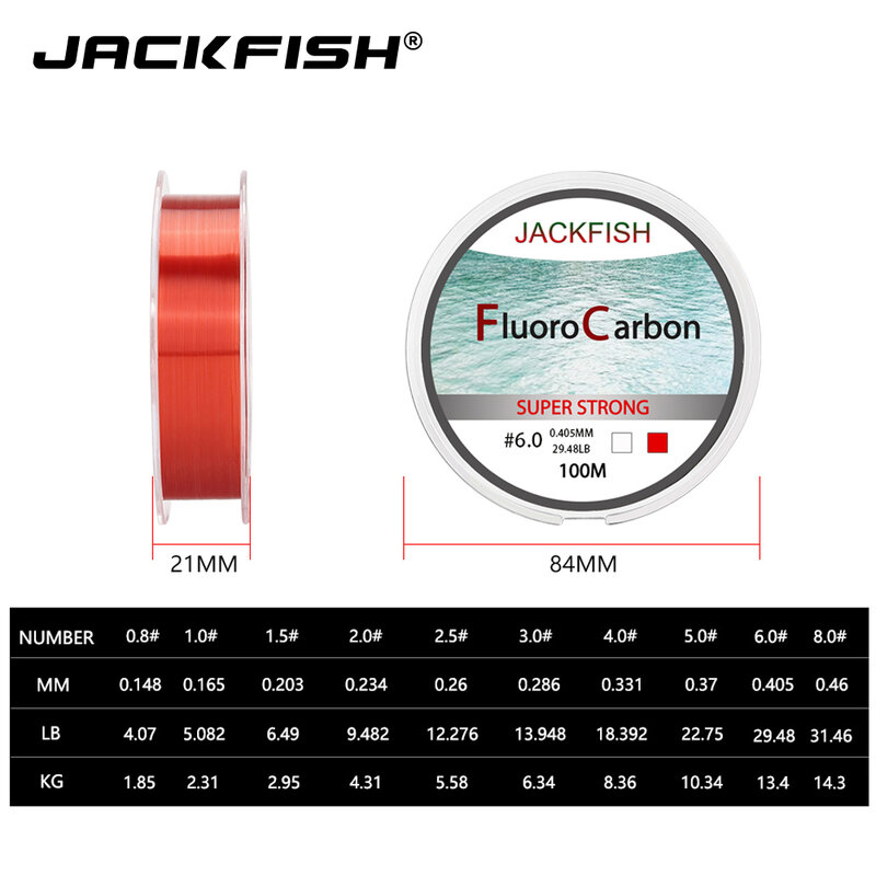 JACKFISH 100 متر فلوروكربون خيط صنارة الصيد 5-30LB سوبر قوي العلامة التجارية زعيم خط واضح صنارة صيد السمك بذبابة الصيد الصناعية خيط صنارة الصيد pesca