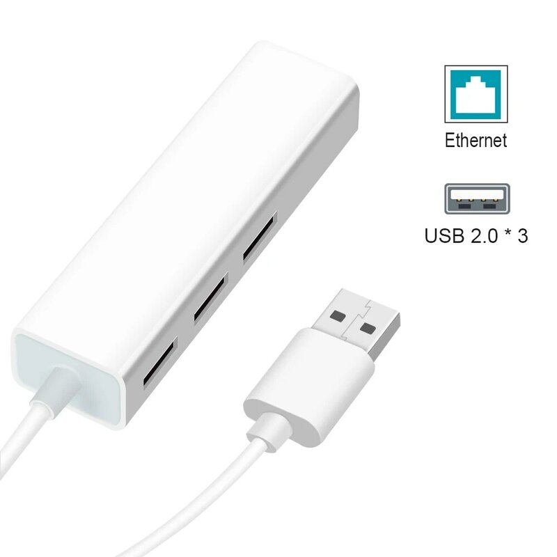 USB إيثرنت مع 3 منفذ USB HUB 2.0 RJ45 Lan بطاقة الشبكة USB إلى إيثرنت محول لماك iOS أندرويد الكمبيوتر RTL8152 USB 2.0 HUB