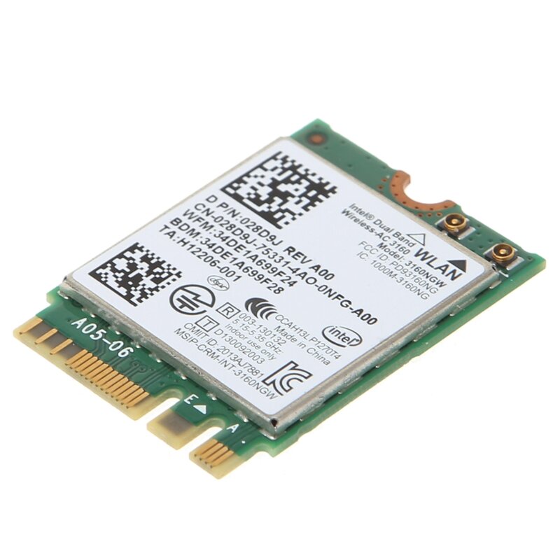 بطاقة Intel Wireless-AC 3160 3160NGW ، نطاق مزدوج ، Bluetooth 4.0 ، NGFF ، Wifi ، DELL