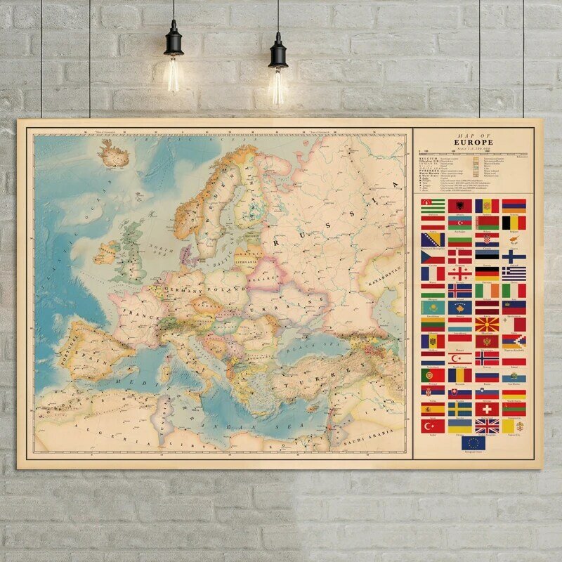 Europe Map Poster Size Wall Decoration Large Map of The Europe 80x53 Waterproof canvas map