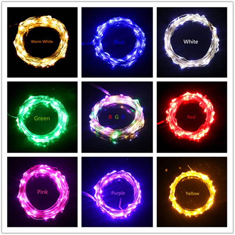 سلسلة من الأسلاك النحاسية LED ، 33 قدمًا/10 أمتار ، 100 مصباح LED ، أبيض دافئ ، أزرق ، الجنية ، للكريسماس ، الزفاف ، الحفلة ، تيار مستمر 12 فولت