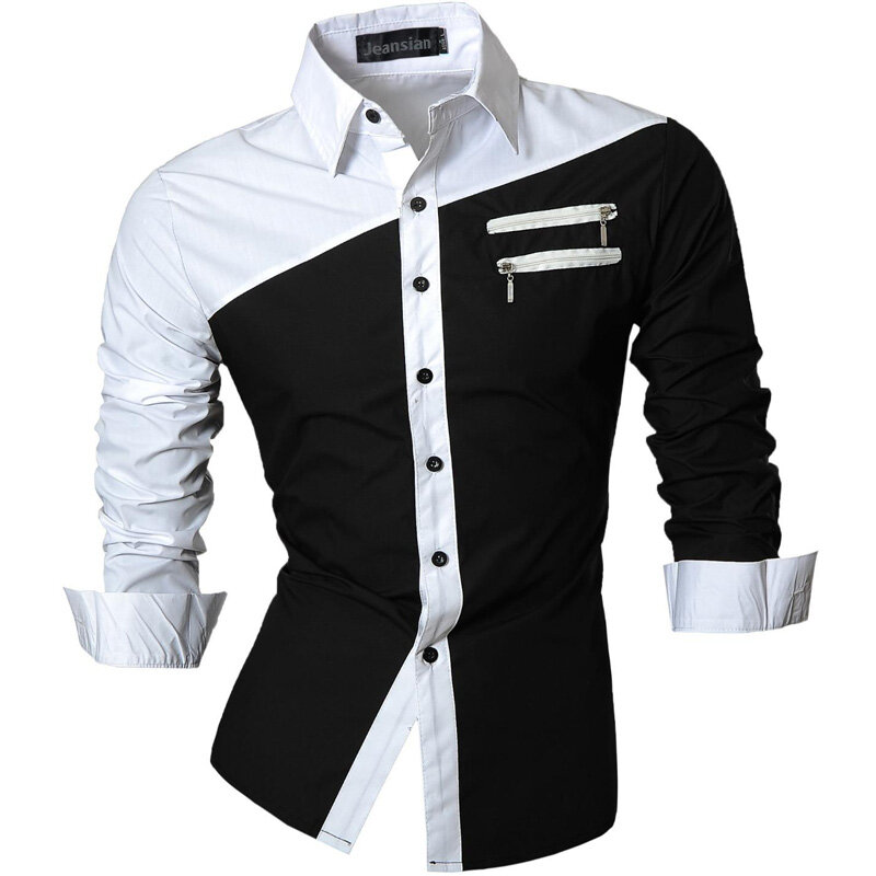 جانيسيان قمصان رجالية للخريف والربيع أكمام طويلة عادية قمصان رجالية زخرفة بسحاب (بدون جيوب) Z015