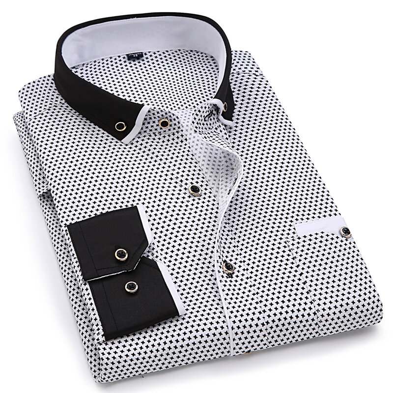 قميص رجالي للخروجات اليومية بأزرار وأكمام طويلة بتصميم جيب من القماش الناعم المريح مناسب للرجال مقاس 4XL 8XL