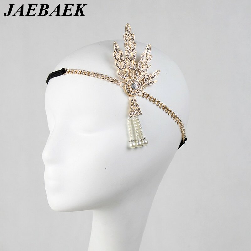 JAEBAEK-غطاء رأس على شكل ورقة غاتسبي العظيم ، ميدالية فنية مستوحاة من آرت ديكو ، مع خرز ، 1920's Flapper