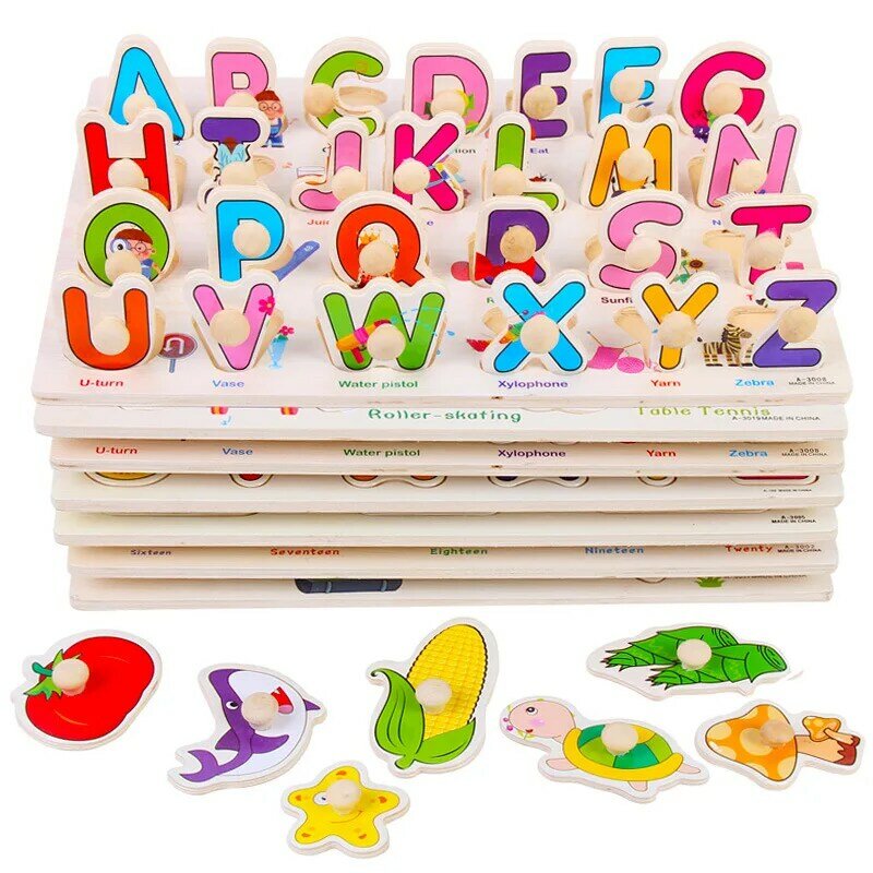 لعبة ألغاز خشبية تعليمية للأطفال والرضع ، بطاقات خشبية تعليمية بأحرف أبجدية ABC ، لعبة معرفية