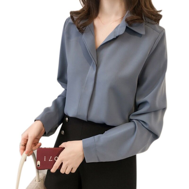 بلوزة النساء مكتب OL نمط قمصان بلايز موضة عادية كم طويل الشيفون البلوزات فام Blusa