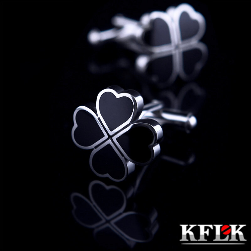 KFLK-أزرار أكمام قميص برسيم أسود للرجال ، مجوهرات فرنسية ، أزرار زفاف عالية الجودة ، بالجملة