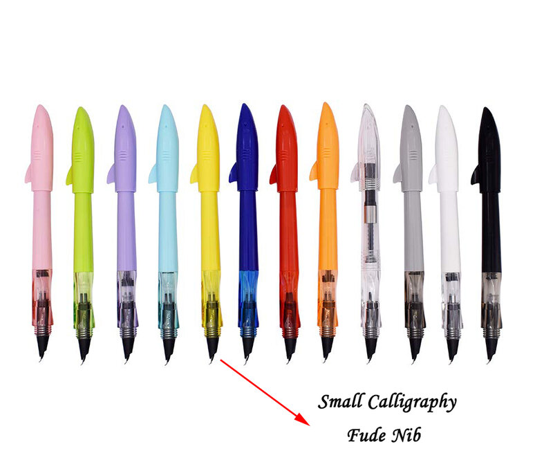 12 قطعة Jinhao ملون قلم حبر شفاف التنوع لون القلم مجموعة لطيف القرش غطاء EF/F/عازمة مع محولات إعادة الملء