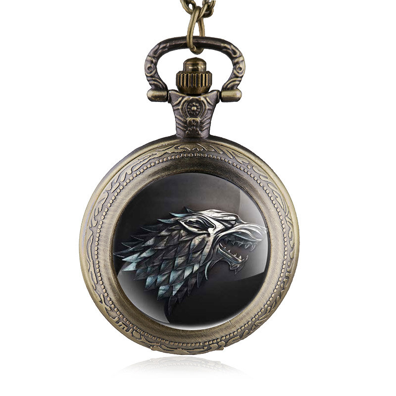 رائجة البيع ستارك وينترفيل الذئب ساعة جيب خمر تصميم ساعة كوارتز قلادة هدية
