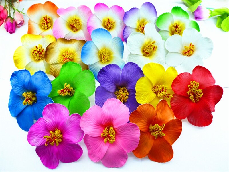 رغوة الكركديه هاواي بألوان مختلطة ، زخرفة زهرة الكركديه ، بدون مشبك ، 100 قطعة