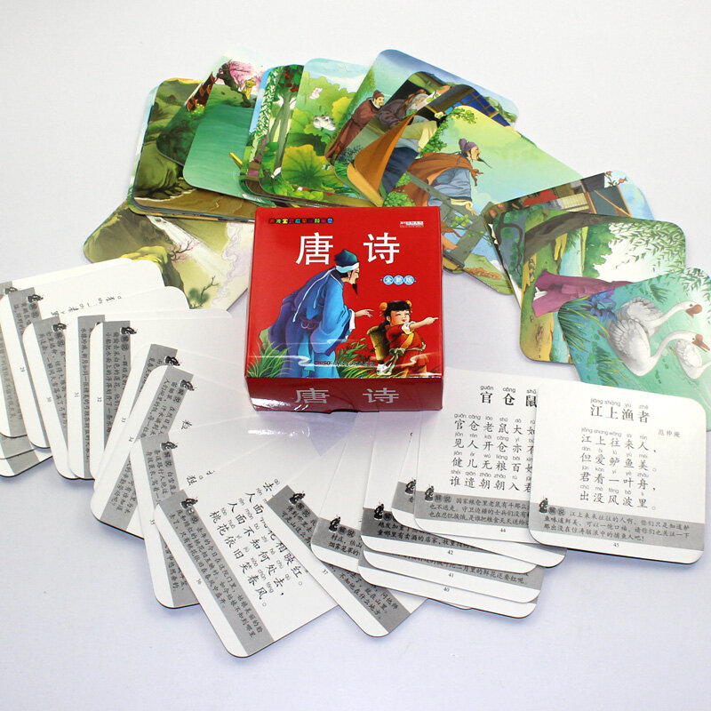 بطاقات الأحرف الصينية الجديدة تعلم تانغ الشعر مع بينيين للأطفال رياض الأطفال كتب التعليم المبكر