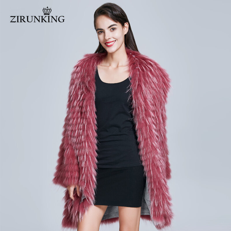 ZIRUNKING-معاطف نسائية من فرو الراكون الطبيعي ، وملابس خارجية مخططة محبوكة ، وعصرية وفاخرة ، ZC1739