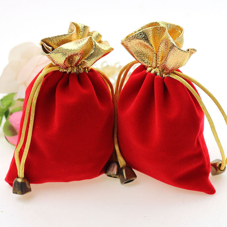 حقيبة مجوهرات مخملية حمراء بنوم بنه ، 7 × 9 سنتيمتر ، 100 قطعة ، تعبئة هدايا ، حقائب مجوهرات مصنوعة يدويًا للنساء ، حقيبة برباط