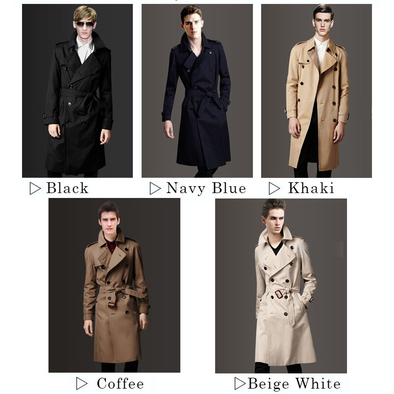 معطف رجالي طويل الصدر مزدوج التصميم مع حزام ، ملابس بسيطة للذكور ، عصرية وغير رسمية ، الربيع والخريف