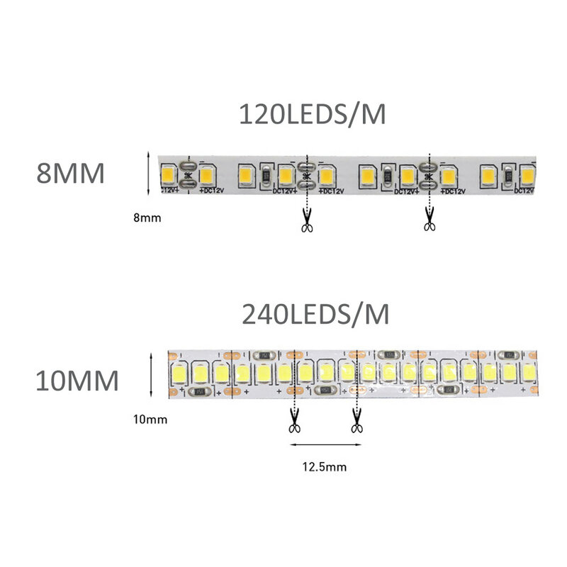 LED قطاع ضوء 12V DC SMD 2835 120 المصابيح/M 1M 2M 3M 4M 5M الطيرة LED شريط الشريط الدافئة الأبيض 240 المصابيح/M مرنة داخلي الإنارة المنزلية