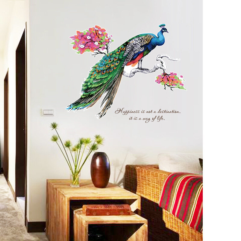 الملونة الطاووس على شجرة فرع ملصقات جدار غرفة المعيشة غرفة نوم الديكور خلفية جدارية ملصقات فنية المنزل للإزالة ملصق