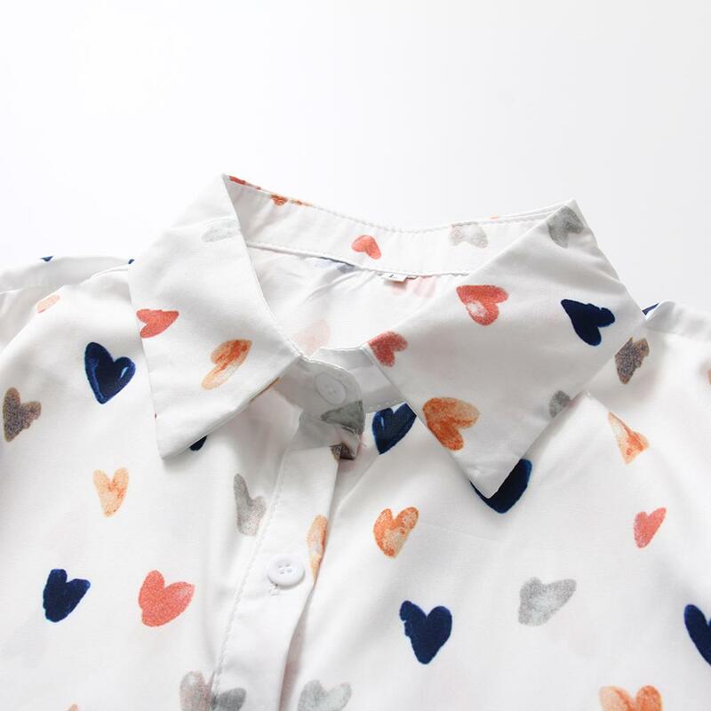 قميص نسائي بأكمام طويلة مع ياقة مطوية ، مجموعة جديدة ، بلوزة أنيقة متعددة الألوان مع طباعة قلب الحب ، T97503F